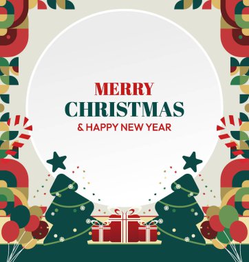 Mutlu Noeller ve yeni yıl tebrik kartları için kare şablonlar. Noel süslemeleri ve geometrik desenler. Sosyal medya, poster, kapak ve parmak izi paylaşımı için mükemmel. Xmas Arkaplanı