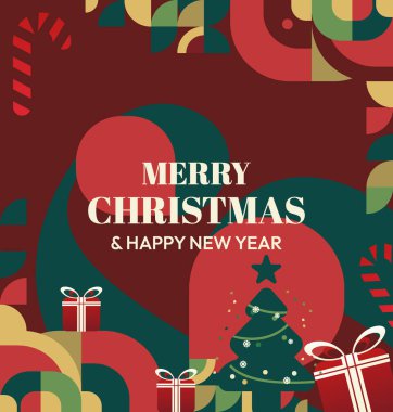 Mutlu Noeller ve yeni yıl tebrik kartları için kare şablonlar. Noel süslemeleri ve geometrik desenler. Sosyal medya, poster, kapak ve parmak izi paylaşımı için mükemmel. Xmas Arkaplanı