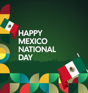 Meksika 'nın Bağımsızlık Günü' nü kutlayın. Eylül 'deki Ulusal Gün için şenlikli geometrik arka plan. Mutlu Meksika Bağımsızlık Günü