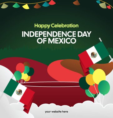 Meksika 'nın Bağımsızlık Günü' nü kutlayın. Eylül 'deki Ulusal Gün için şenlikli geometrik arka plan. Mutlu Meksika Bağımsızlık Günü
