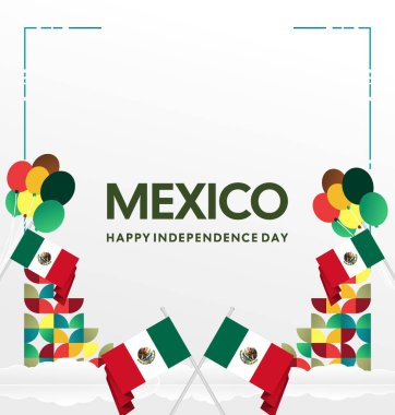 Meksika 'nın Bağımsızlık Günü' nü kutlayın. Eylül 'deki Ulusal Gün için şenlikli geometrik arka plan. Mutlu Meksika Bağımsızlık Günü