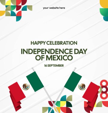 Meksika 'nın Bağımsızlık Günü' nü kutlayın. Eylül 'deki Ulusal Gün için şenlikli geometrik arka plan. Mutlu Meksika Bağımsızlık Günü