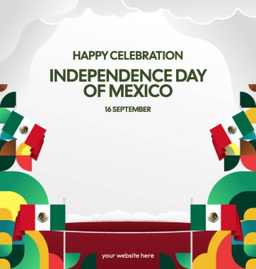 Meksika 'nın Bağımsızlık Günü' nü kutlayın. Eylül 'deki Ulusal Gün için şenlikli geometrik arka plan. Mutlu Meksika Bağımsızlık Günü
