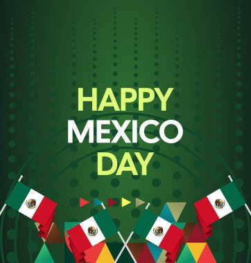 Meksika 'nın Bağımsızlık Günü' nü kutlayın. Eylül 'deki Ulusal Gün için şenlikli geometrik arka plan. Mutlu Meksika Bağımsızlık Günü