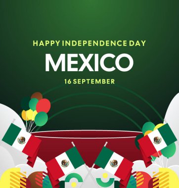Meksika 'nın Bağımsızlık Günü' nü kutlayın. Eylül 'deki Ulusal Gün için şenlikli geometrik arka plan. Mutlu Meksika Bağımsızlık Günü