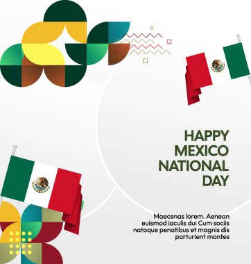 Meksika 'nın Bağımsızlık Günü' nü kutlayın. Eylül 'deki Ulusal Gün için şenlikli geometrik arka plan. Mutlu Meksika Bağımsızlık Günü
