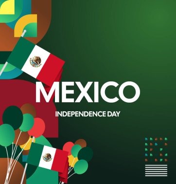 Meksika 'nın Bağımsızlık Günü' nü kutlayın. Eylül 'deki Ulusal Gün için şenlikli geometrik arka plan. Mutlu Meksika Bağımsızlık Günü