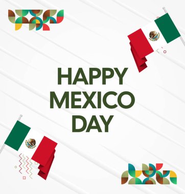 Meksika 'nın Bağımsızlık Günü' nü kutlayın. Eylül 'deki Ulusal Gün için şenlikli geometrik arka plan. Mutlu Meksika Bağımsızlık Günü