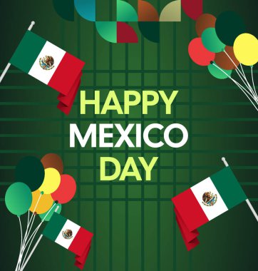 Meksika 'nın Bağımsızlık Günü' nü kutlayın. Eylül 'deki Ulusal Gün için şenlikli geometrik arka plan. Mutlu Meksika Bağımsızlık Günü