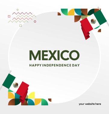 Meksika 'nın Bağımsızlık Günü' nü kutlayın. Eylül 'deki Ulusal Gün için şenlikli geometrik arka plan. Mutlu Meksika Bağımsızlık Günü