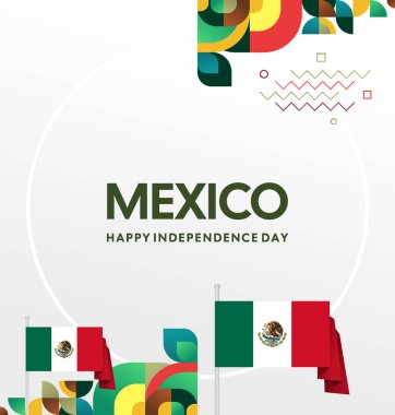 Meksika 'nın Bağımsızlık Günü' nü kutlayın. Eylül 'deki Ulusal Gün için şenlikli geometrik arka plan. Mutlu Meksika Bağımsızlık Günü