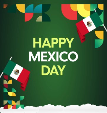 Meksika 'nın Bağımsızlık Günü' nü kutlayın. Eylül 'deki Ulusal Gün için şenlikli geometrik arka plan. Mutlu Meksika Bağımsızlık Günü