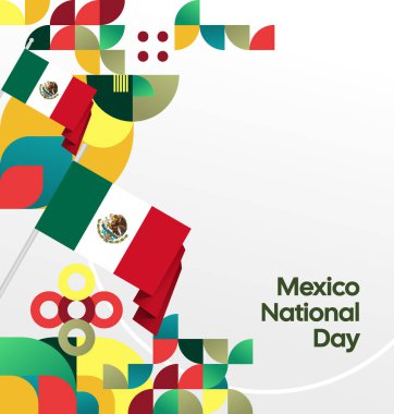 Meksika 'nın Bağımsızlık Günü' nü kutlayın. Eylül 'deki Ulusal Gün için şenlikli geometrik arka plan. Mutlu Meksika Bağımsızlık Günü