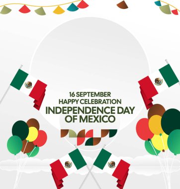 Meksika 'nın Bağımsızlık Günü' nü kutlayın. Eylül 'deki Ulusal Gün için şenlikli geometrik arka plan. Mutlu Meksika Bağımsızlık Günü