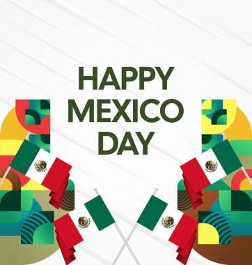 Meksika 'nın Bağımsızlık Günü' nü kutlayın. Eylül 'deki Ulusal Gün için şenlikli geometrik arka plan. Mutlu Meksika Bağımsızlık Günü