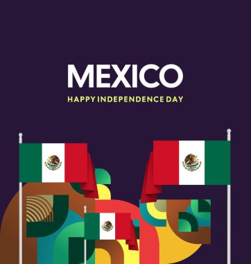Meksika 'nın Bağımsızlık Günü' nü kutlayın. Eylül 'deki Ulusal Gün için şenlikli geometrik arka plan. Mutlu Meksika Bağımsızlık Günü