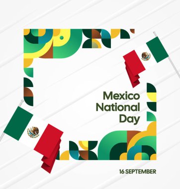 Meksika 'nın Bağımsızlık Günü' nü kutlayın. Eylül 'deki Ulusal Gün için şenlikli geometrik arka plan. Mutlu Meksika Bağımsızlık Günü