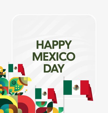 Meksika 'nın Bağımsızlık Günü' nü kutlayın. Eylül 'deki Ulusal Gün için şenlikli geometrik arka plan. Mutlu Meksika Bağımsızlık Günü