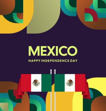 Meksika 'nın Bağımsızlık Günü' nü kutlayın. Eylül 'deki Ulusal Gün için şenlikli geometrik arka plan. Mutlu Meksika Bağımsızlık Günü