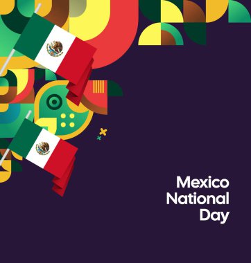 Meksika 'nın Bağımsızlık Günü' nü kutlayın. Eylül 'deki Ulusal Gün için şenlikli geometrik arka plan. Mutlu Meksika Bağımsızlık Günü