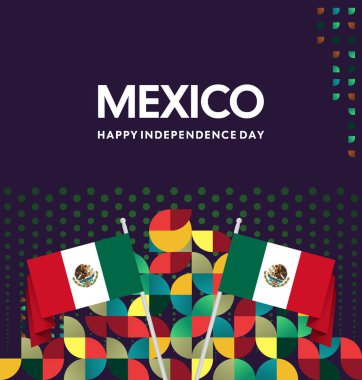 Meksika 'nın Bağımsızlık Günü' nü kutlayın. Eylül 'deki Ulusal Gün için şenlikli geometrik arka plan. Mutlu Meksika Bağımsızlık Günü