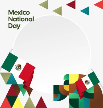 Meksika 'nın Bağımsızlık Günü' nü kutlayın. Eylül 'deki Ulusal Gün için şenlikli geometrik arka plan. Mutlu Meksika Bağımsızlık Günü