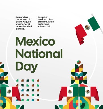 Meksika 'nın Bağımsızlık Günü' nü kutlayın. Eylül 'deki Ulusal Gün için şenlikli geometrik arka plan. Mutlu Meksika Bağımsızlık Günü