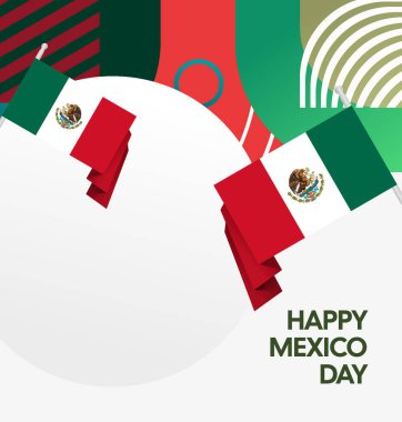 Meksika 'nın Bağımsızlık Günü' nü kutlayın. Eylül 'deki Ulusal Gün için şenlikli geometrik arka plan. Mutlu Meksika Bağımsızlık Günü
