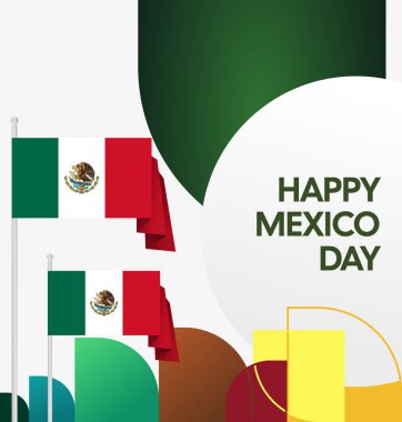 Meksika 'nın Bağımsızlık Günü' nü kutlayın. Eylül 'deki Ulusal Gün için şenlikli geometrik arka plan. Mutlu Meksika Bağımsızlık Günü