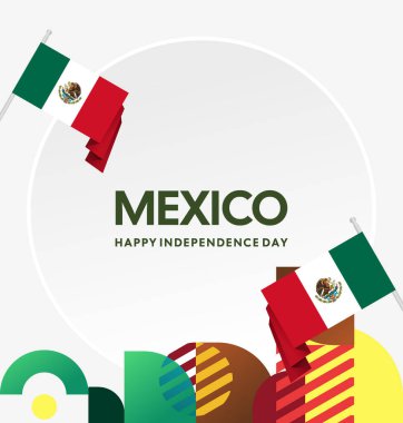 Meksika 'nın Bağımsızlık Günü' nü kutlayın. Eylül 'deki Ulusal Gün için şenlikli geometrik arka plan. Mutlu Meksika Bağımsızlık Günü