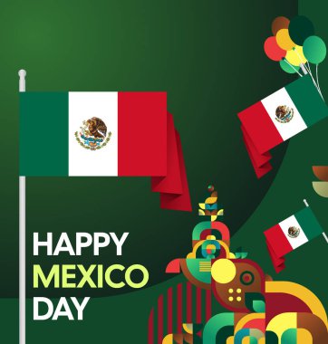 Meksika 'nın Bağımsızlık Günü' nü kutlayın. Eylül 'deki Ulusal Gün için şenlikli geometrik arka plan. Mutlu Meksika Bağımsızlık Günü