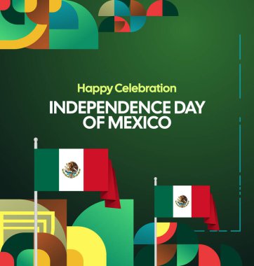Meksika 'nın Bağımsızlık Günü' nü kutlayın. Eylül 'deki Ulusal Gün için şenlikli geometrik arka plan. Mutlu Meksika Bağımsızlık Günü