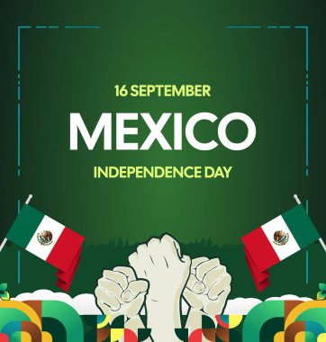 Meksika 'nın Bağımsızlık Günü' nü kutlayın. Eylül 'deki Ulusal Gün için şenlikli geometrik arka plan. Mutlu Meksika Bağımsızlık Günü