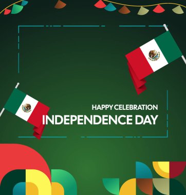 Meksika 'nın Bağımsızlık Günü' nü kutlayın. Eylül 'deki Ulusal Gün için şenlikli geometrik arka plan. Mutlu Meksika Bağımsızlık Günü