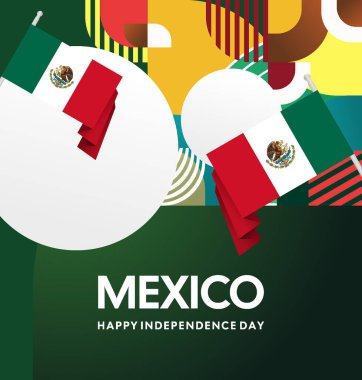 Meksika 'nın Bağımsızlık Günü' nü kutlayın. Eylül 'deki Ulusal Gün için şenlikli geometrik arka plan. Mutlu Meksika Bağımsızlık Günü