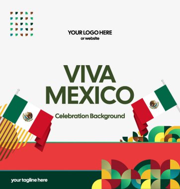 Meksika Bağımsızlık Günü Meydanı geçmişi. Bayrağı ve renkli geometrisiyle ulusal bayrak günü posteri. Sosyal medya, kapak, kampanya ve tebrik kartları için iyidir..
