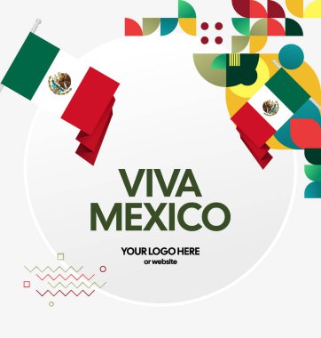 Meksika Bağımsızlık Günü Meydanı geçmişi. Bayrağı ve renkli geometrisiyle ulusal bayrak günü posteri. Sosyal medya, kapak, kampanya ve tebrik kartları için iyidir..