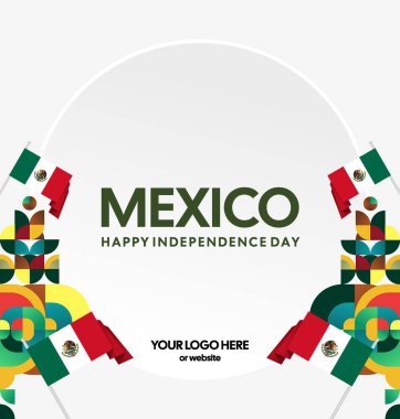 Meksika Bağımsızlık Günü Meydanı geçmişi. Bayrağı ve renkli geometrisiyle ulusal bayrak günü posteri. Sosyal medya, kapak, kampanya ve tebrik kartları için iyidir..