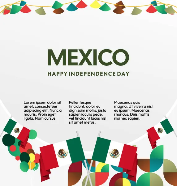 Meksika 'nın Bağımsızlık Günü' nü kutlayın. Eylül 'deki Ulusal Gün için şenlikli geometrik arka plan. Mutlu Meksika Bağımsızlık Günü