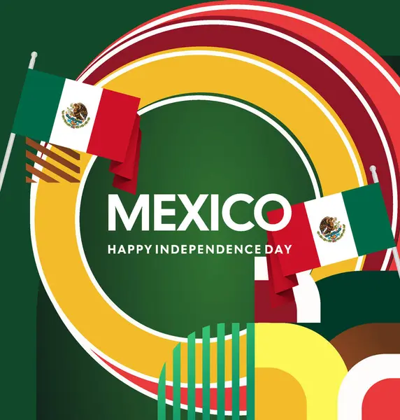Meksika 'nın Bağımsızlık Günü' nü kutlayın. Eylül 'deki Ulusal Gün için şenlikli geometrik arka plan. Mutlu Meksika Bağımsızlık Günü