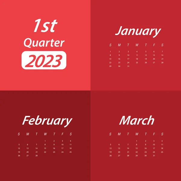 Πρώτο Τρίμηνο Του 2023 Ημερολόγιο — Διανυσματικό Αρχείο