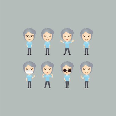 Çeşitli hareketlere ve duygusal ifadeye sahip eski sevimli çizgi film karakterleri.