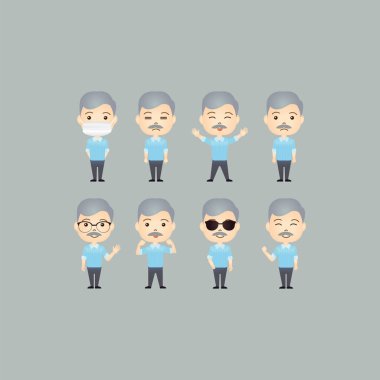 Çeşitli hareketlere ve duygusal ifadeye sahip eski sevimli çizgi film karakterleri.