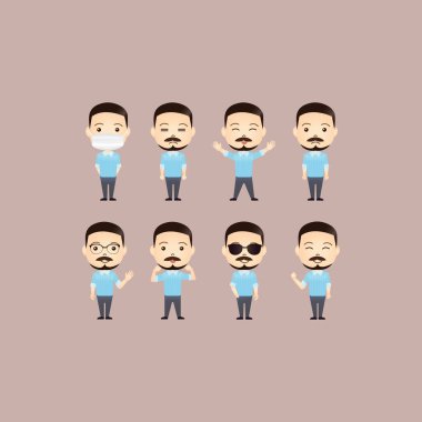 Çeşitli hareketleri ve duygusal ifadeleri olan bir grup şirin Müslüman çizgi film karakteri.