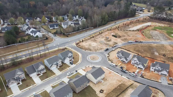 Traffic Circle New Development Residential Neighborhood Unfinished Two Story Houses — Stock Photo, Image