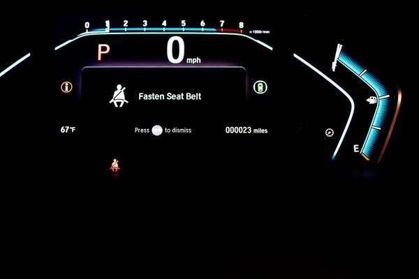 Fasten Seat Belt Reminder Warning Instrument Panel Dashboard Control Modern — Stock Photo, Image