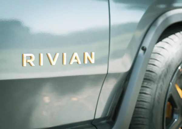 Dallas Usa Apr 2023 Futuristic Looking Rivian Branding Text Passenger — Stock Photo, Image