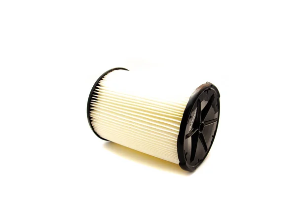 stock image Top view brand new shop vacuum filter tube made of 1-layer standard pleated paper, filtration system captures dry pickup of dirt, sawdust, debris isolated on white background.  Cartridge filter