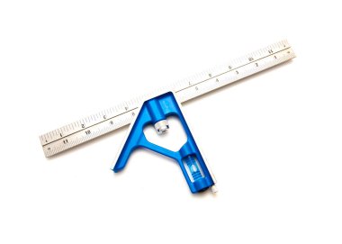 Yepyeni bir kombinasyon kare, 12 inç oymalı paslanmaz çelik bıçaklı cetvel, dökme çinko başlı, kendi kendine hizalayan cıvata sürgülü beyaz arka plan katibi, izole edilmiş düzen aracı. Marangoz Meydanı