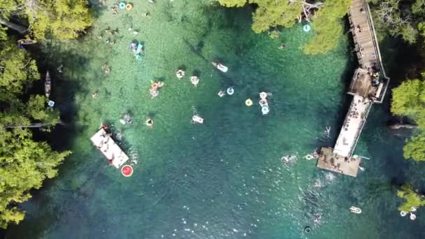 在佛罗里达州沃尔顿县莫里森斯普林斯县公园的充气西瓜上漂浮 在碧绿的海水上跳跃 — 图库视频影像
